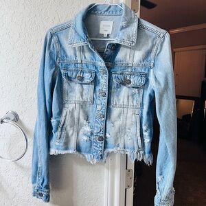 Hidden Distressed Jean Jacket